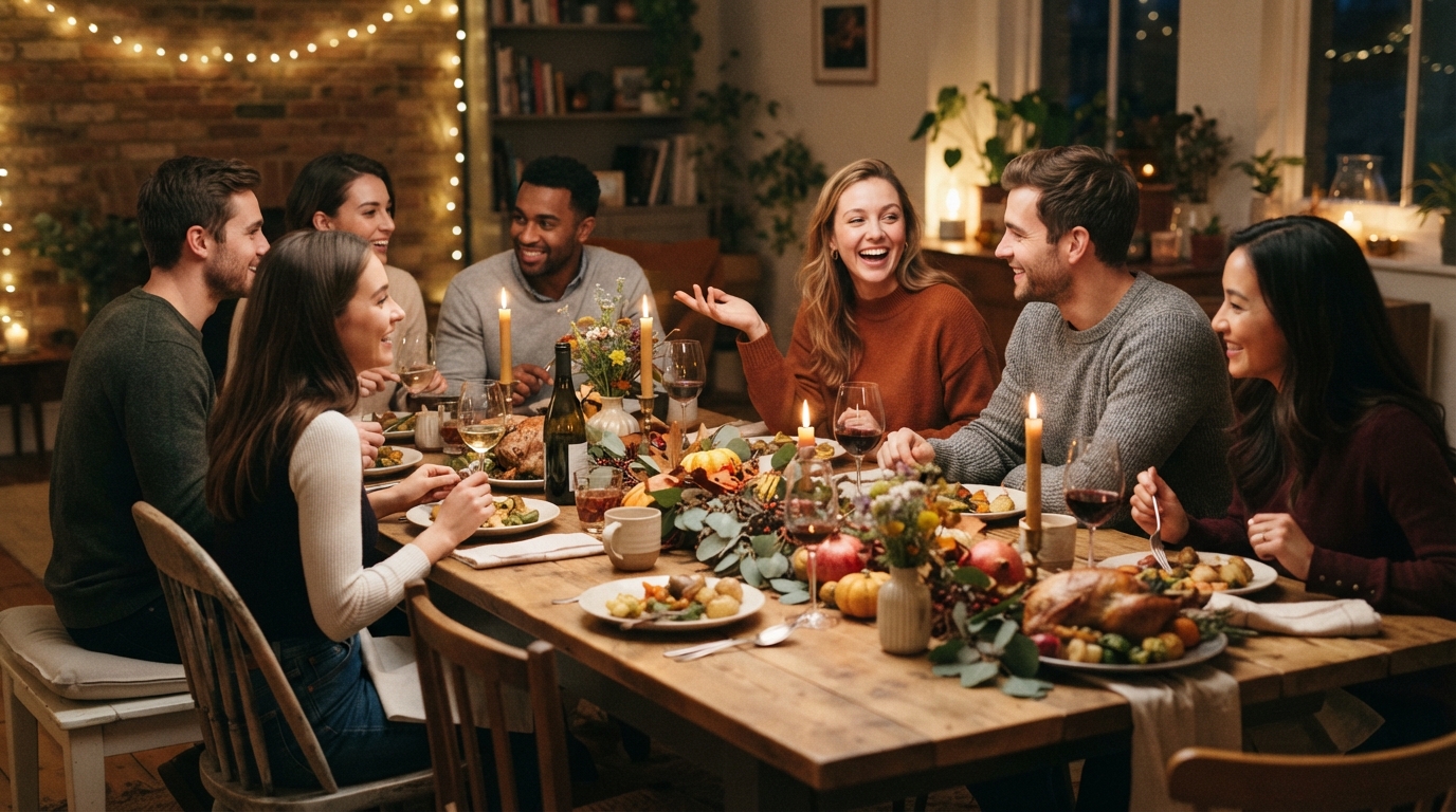 Low centerpiece Friendsgiving table